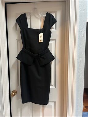 Ted Baker London Black Peplum Belted Midi Sheath Dress